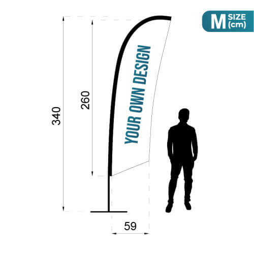 Infografia con medidas del pack Fly Banner Surf Tamaño M