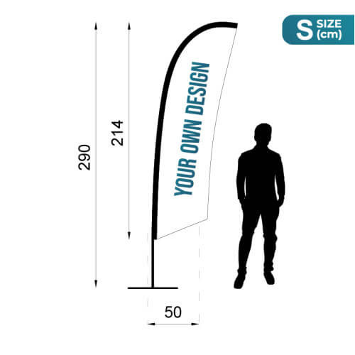 Infografia con medidas del Pack Fly Banner Surf Tamaño S