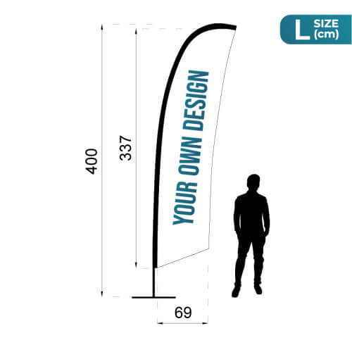Infografia de las medidas del pack Fly Banner Surf Tamaño L